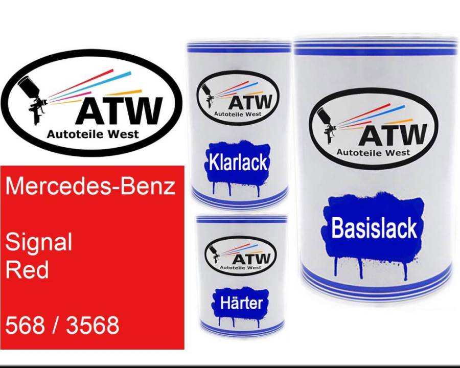 Mercedes-Benz, Signal Red, 568 / 3568: 500ml Lackdose + 500ml Klarlack + 250ml Härter - Set, von ATW Autoteile West.